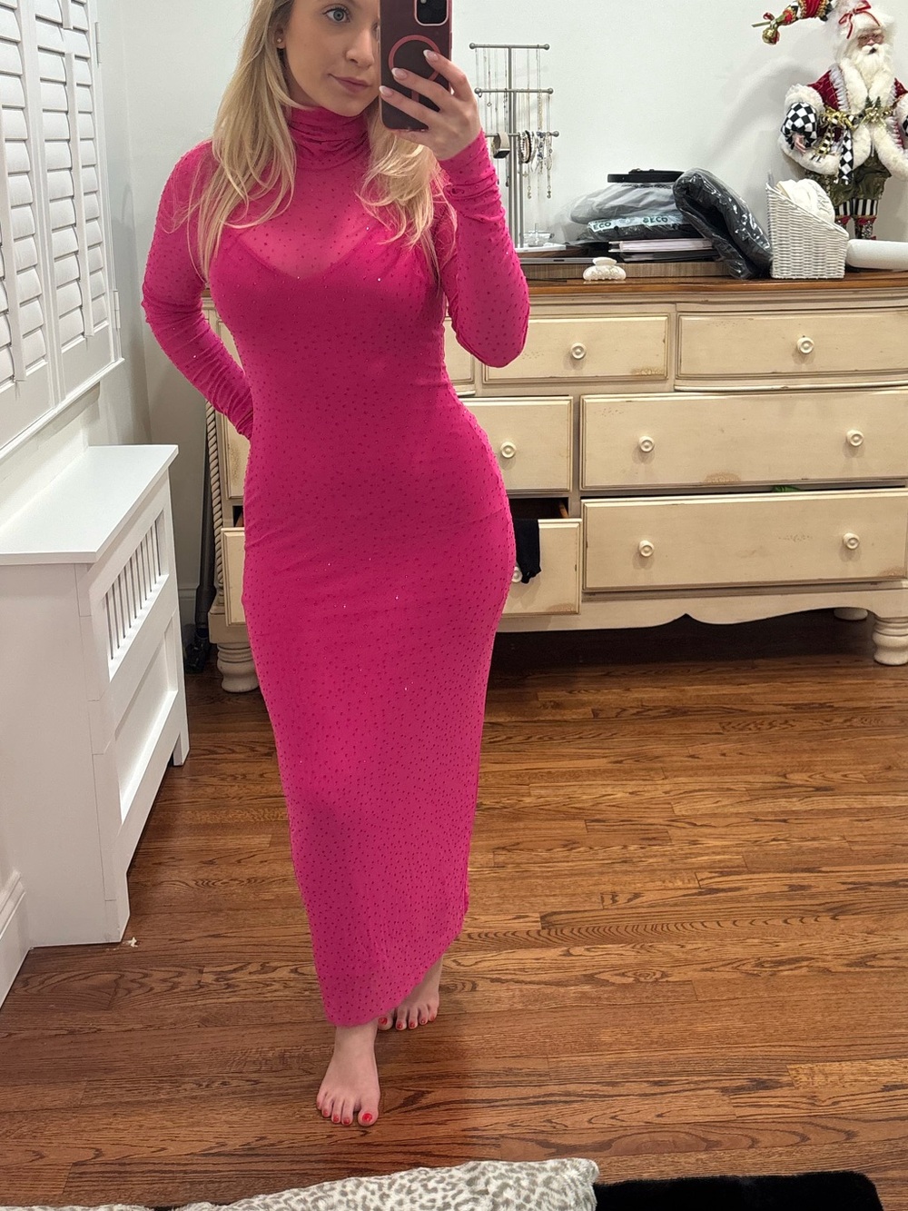 AFRM Hot Pink Long Sleeve Turtleneck Bodycon Dress - Picture 8 of 8